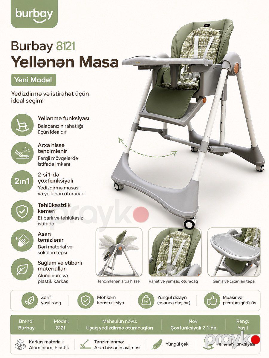 Yellənən uşaq yedizdirmə oturacağı Burbay 8121 — Qidalandırma stulları, Bakı (2)