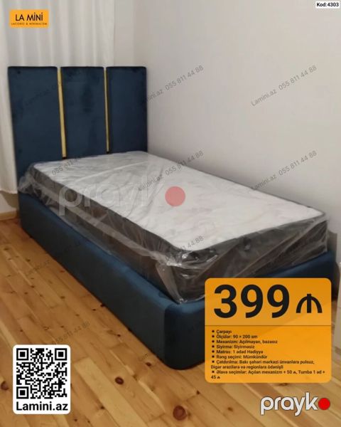 Çarpayı – Kod: 4303 - Ölçü: 90 200 sm - Mexanizm: Açılmayan — Bakı