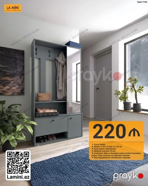 Dəhliz dolabı – Kod: 1744 Ölçülər: 40 d x 200 h x 120 e sm — Bakı