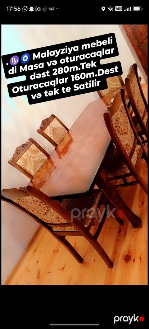 Malayziya mebeli – yemək otağı dəsti. Məhsul təsviri: - Taxta yemək — Şirvan