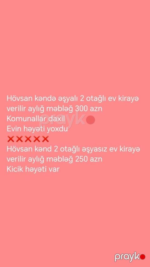 Hövsan kəndində kirayə 2 otaqlı evlər: - Əşyalı 2 otaqlı ev – aylıq — Bakı