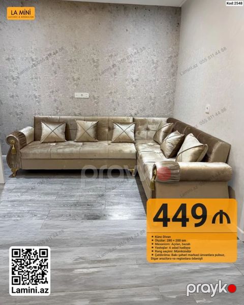Künc divan – La Mini (Kod: 2548) - Ölçülər: 280 200 sm - Mexanizm — Bakı