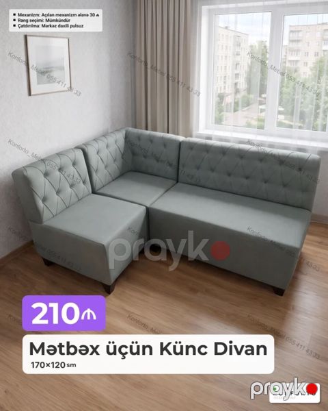 Mətbəx üçün künc divan – 170×120 sm - Rahat L-forma dizayn, kompakt — Bakı