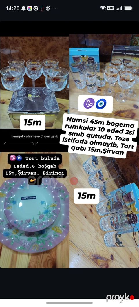 Mətbəx qab-qacaq dəsti - Bogema şərab rumkaları: 10 ədəd (2 ədəd — Şirvan