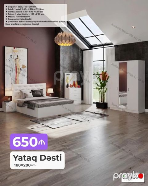 Yataq Dəsti – 160×200 sm Komplektasiya: - Çarpayı: 1 ədəd, 160 200 — Bakı