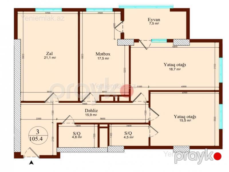 Satılır 3 otaqlı Bina evi menzil (Yeni tikili), 106 m², Nərimanov rayonu — Mənzil, Bakı (3)