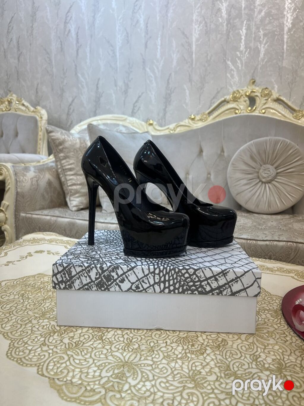 Qara laklı yüksək dabanlı qadın tufliləri - Rəng: parlaq qara (lak) — Tufl, Bakı (3)
