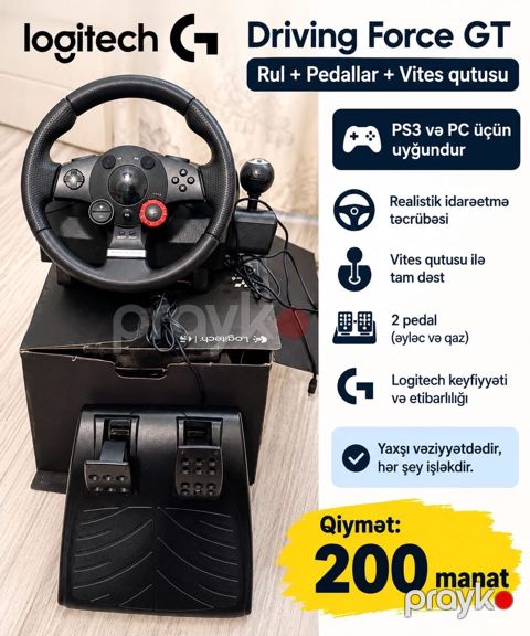 Logitech Driving Force GT – Rul + Pedallar + Vites qutusu - PS3 və PC — Bakı