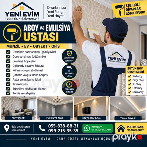 Yeni Evim – Təmir-Tikinti Xidmətləri Xidmət sahələri: mənzil, ev — Bakı