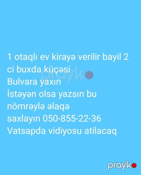Kirayə 1 otaqlı ev – Bayıl, 2-ci Buxda küçəsi - Yerləşmə: Bayıl, 2-ci — Digah