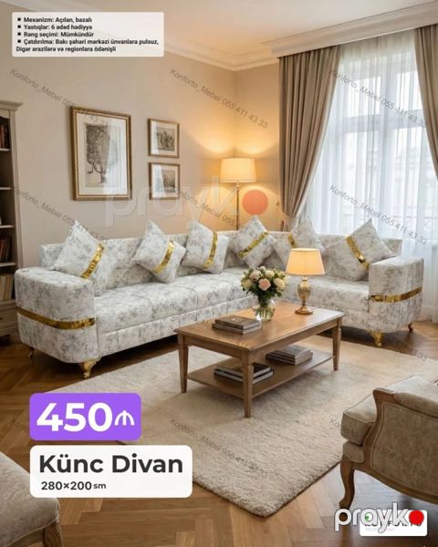 Künc divan – 280×200 sm Xüsusiyyətlər: - Mexanizm: açılan, bazalı — Bakı