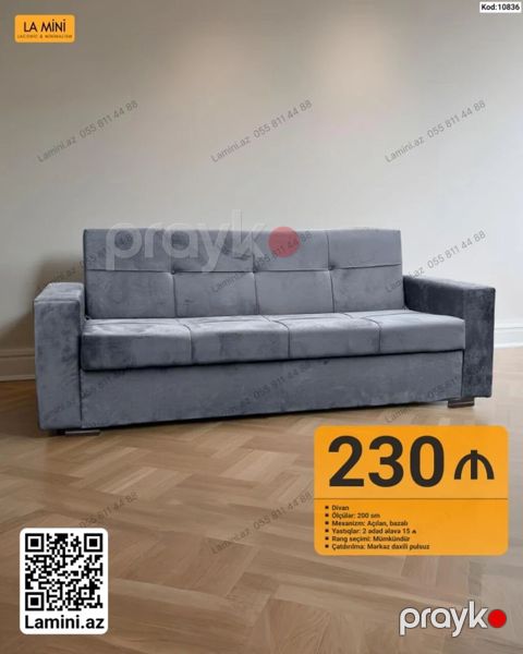 Məhsul: Divan (Kod: 10836) - Ölçü: 200 sm - Mexanizm: Açılan, bazalı — Bakı