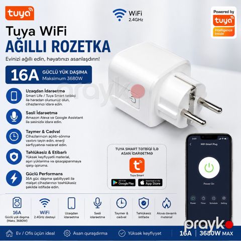 Ağıllı elektrik yuva Tuya WiFi F-ES01W — Sumqayıt