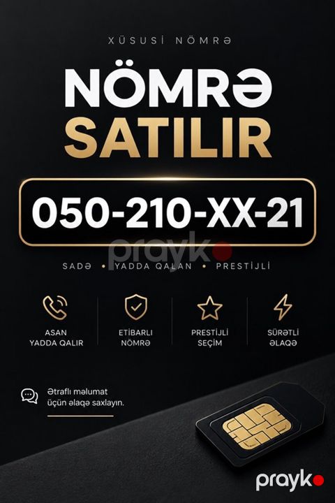Xüsusi mobil nömrə satılır: 050-210-XX-21 Xüsusiyyətlər: - Sadə və — Digah