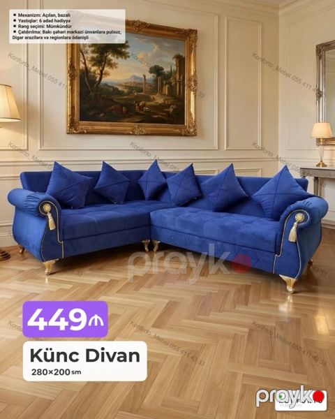 Künc divan – 280×200 sm Qiymət: 449 - Açılan, bazalı mexanizm — Bakı