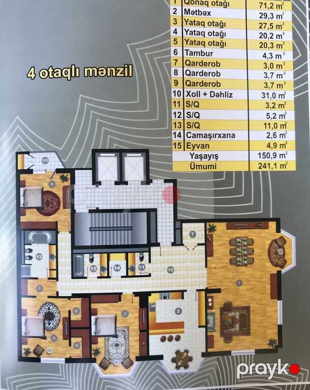 Satılır 4 otaqlı yeni tikili 241.1 m² — Mənzil, Bakı (8)