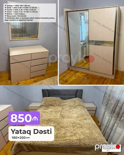 Yataq Dəsti – 160×200 sm Komplekt: - Çarpayı: 1 ədəd, 160×200 sm — Bakı