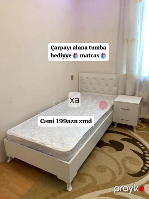 Ağ rəngli tək nəfərlik çarpayı dəsti: - Ölçü: tək nəfərlik (standart — Xırdalan