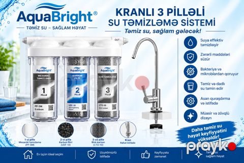 AquaBright kranlı 3 pilləli su təmizləmə sistemi — Bakı