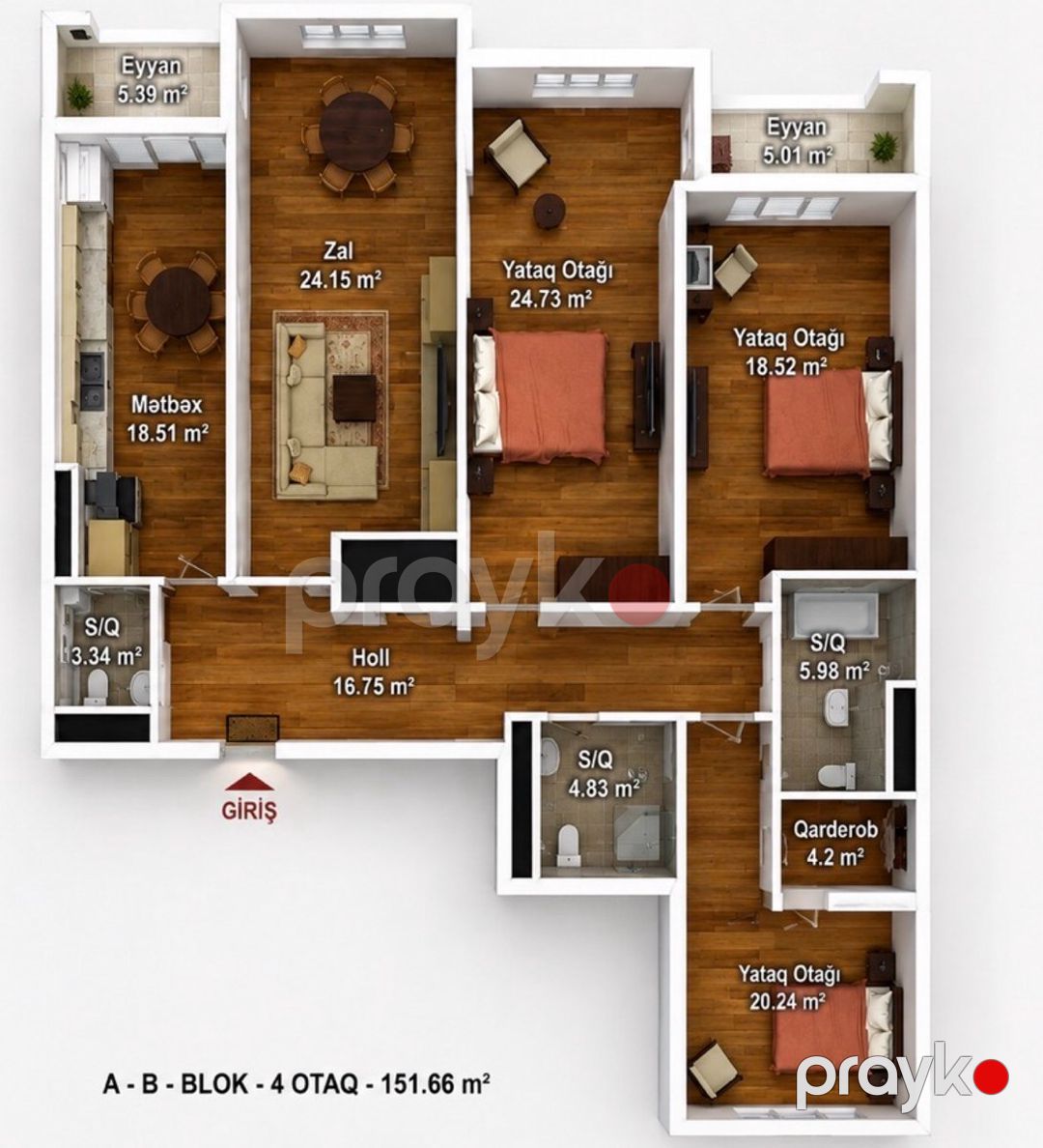 4-otaqlı yeni tikili, Gəncə pr., 155 m² — Mənzil, Bakı (2)