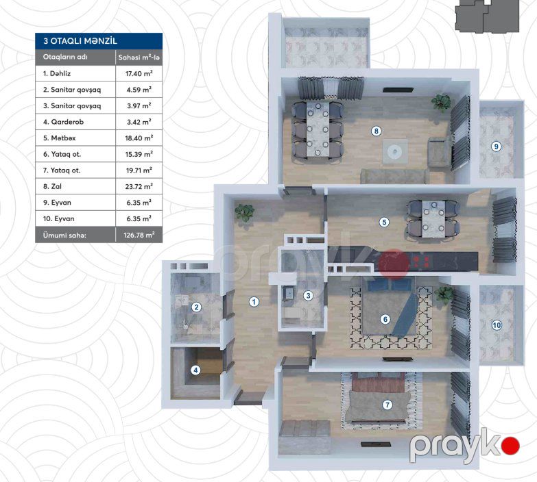 3 otaqlı mənzil, 127 m², Ziya Bünyadov küç. 23, Bakı — Mənzil (4)