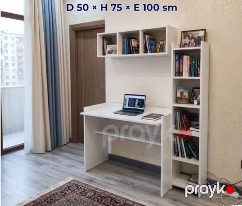 Ağ rəngdə funksional iş/oxu küncü mebeli dəsti. Tərkib: - Yazı — Xırdalan