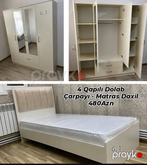 Yataq otağı dəsti – 4 qapılı şkaf və çarpayı (matras daxil) - Rəng — Xırdalan