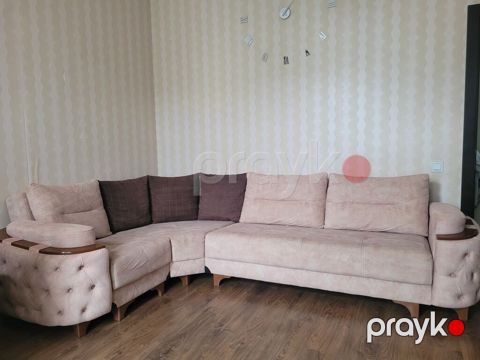 Künc divan dəsti – krem rəngli, L formalı - Material: yumşaq məxməri — Bakı