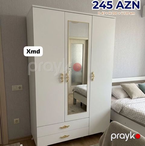 Ağ rəngli 3 qapılı geyim dolabı - Ölçülər: Dərinlik 47 sm Hündürlük — Mehdiabad
