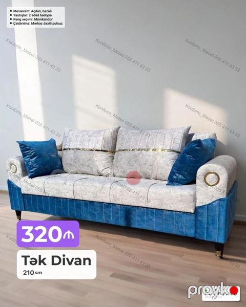 Tək divan – 210 sm Xüsusiyyətlər: - Mexanizm: Açılan, bazalı — Bakı