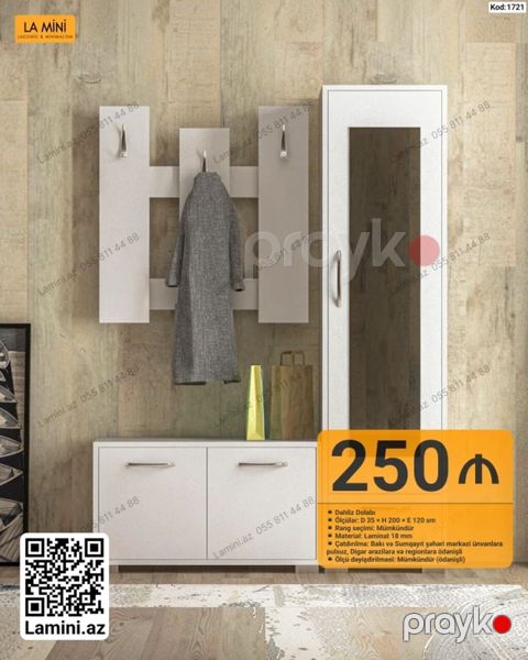 Dəhliz dolabı – La Mini Kod: 1721 Ölçü: D 35 H 200 E 120 sm — Bakı