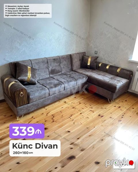Künc Divan – 260×160 sm - Qiymət: 339₼ (şəkildə göstərilib) — Bakı