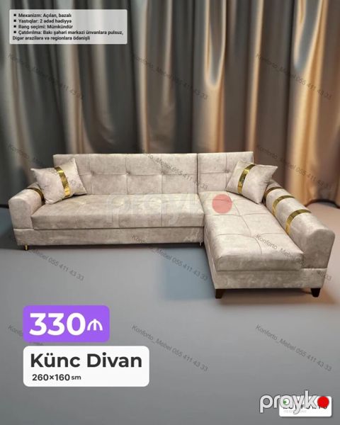 Məhsul: Künc divan Ölçü: 260×160 sm Qiymət: 330 - Mexanizm — Bakı