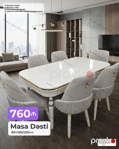 Masa Dəsti – 90×160/200 sm - Masa mexanizmi: açılan (uzadıla bilən) — Bakı