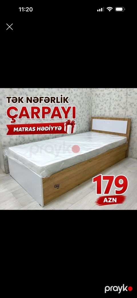 Tək nəfərlik çarpayı – matras hədiyyə - Ölçü: tək nəfərlik standart — Bakı