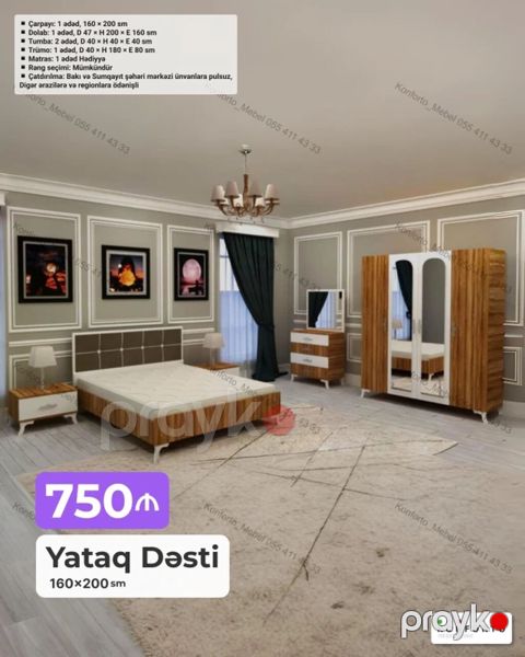 Yataq Dəsti – 160×200 sm Tərkib: - Çarpayı: 1 ədəd, 160×200 sm — Bakı