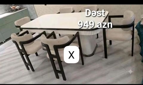 Yemək otağı üçün masa və stul dəsti - Komplekt: 1 ədəd iri düzbucaqlı — Ucuz serfeli Mebel — Masalar və stullar