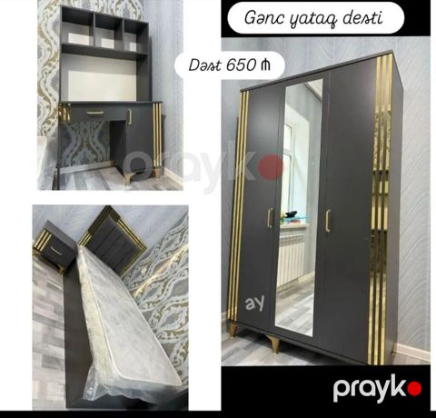 Gənc yataq dəsti – Dəst 650 Müasir dizaynlı gənc yataq otağı dəsti — Bakı