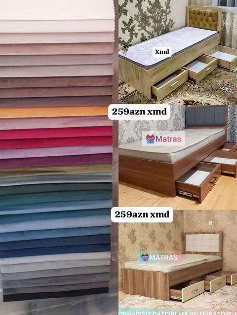 Tək nəfərlik çekmecəli çarpayı və matras dəsti - Ölçü: tək nəfərlik — Çarpayılar