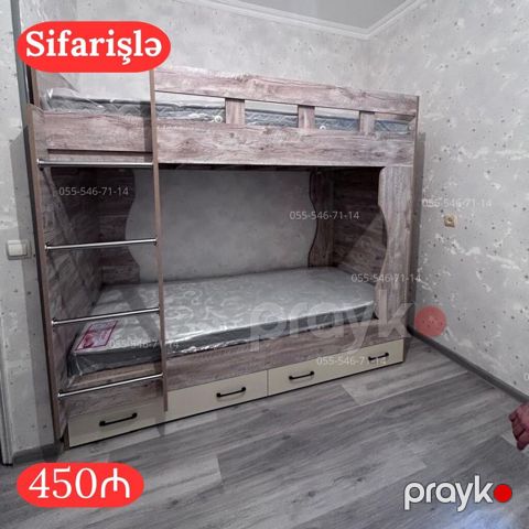 İki mərtəbəli çarpayı – sifarişlə. - Material: ağac teksturalı — Bakı
