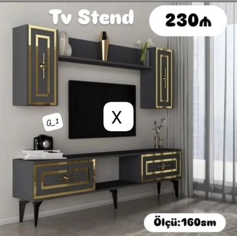 TV stend dəsti - Rəng: tünd boz gövdə, qızılı dekorativ çərçivə və — Ucuz serfeli Mebel — TV stands
