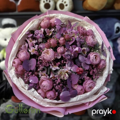 Lavanda Tonlarında Bağ Gül Buketi – Violet Romantika — Bakı