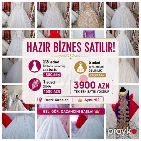 Aynur92 Hazır gəlinlik biznesi satılır 23 ədəd işlənmiş gəlinlik — Bakı
