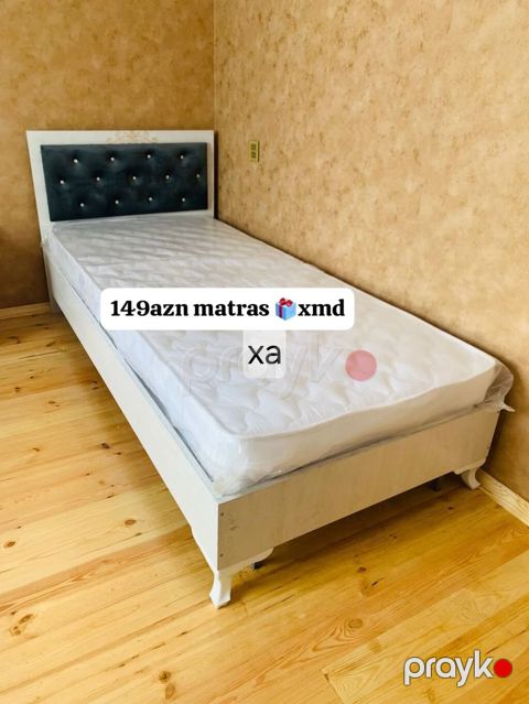 Tək nəfərlik çarpayı və matras dəsti. - Rəng: ağ korpus, tünd boz — Xırdalan