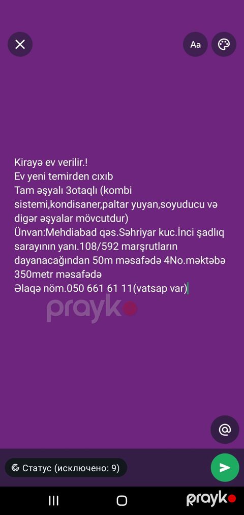 Kirayə mənzil – Mehdiabad qəs., Şəhriyar küç., İnci şadlıq sarayının — Bakı