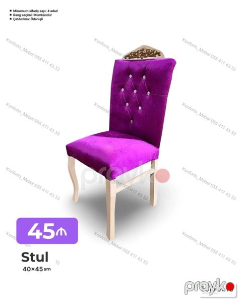 Stul – 40×45 sm - Yumşaq məxmər tipli parça üzlük, arxalıqda düyməli — Bakı
