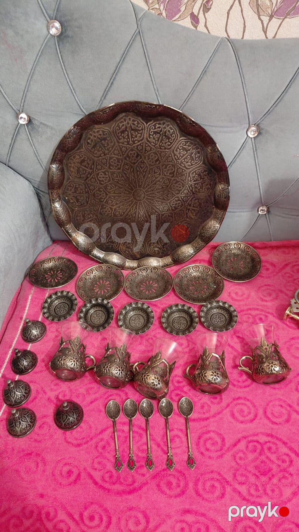 Çay dəsti, rəng - Qızılı, Metal — Süfrə qabı, Bakı (2)