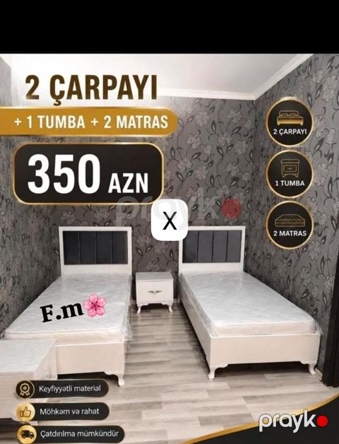 Yataq otağı dəsti: - 2 ədəd tək çarpayı - 1 ədəd tumba - 2 ədəd matras — Bakı