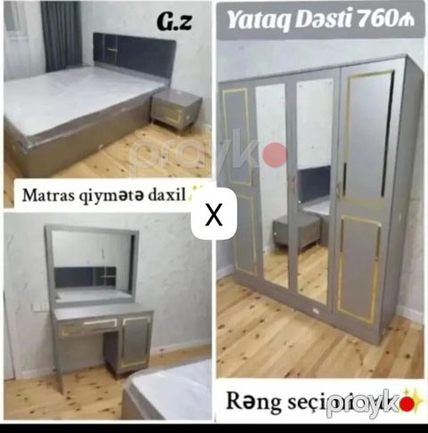 Yataq dəsti – 760₼ Komplekt: - İki nəfərlik çarpayı (başlıqla) — Bakı
