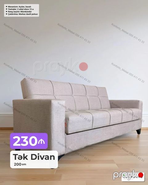Tək divan – 200 sm - Mexanizm: açılan, bazalı (alt hissə saxlamalı) — Bakı